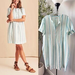 Faherty Gemina Dress Linen Ocean Catalina Stripe Large